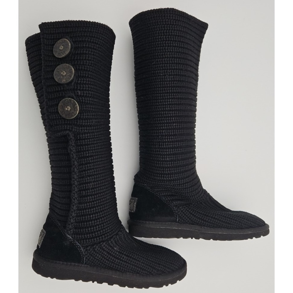 UGG Cardy #5819 Black Classic Tall Chunky Knit Sweater Slouchy Boots US/6 EU/37 - Picture 2 of 16